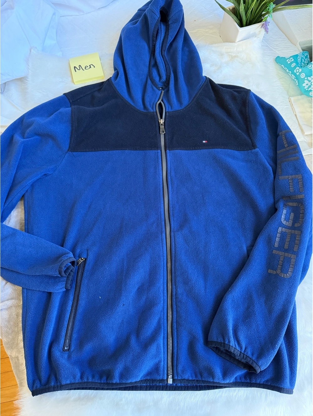 Tommy Hilfiger Blue Fleece Full Zip Hoodie Jacket Men Large